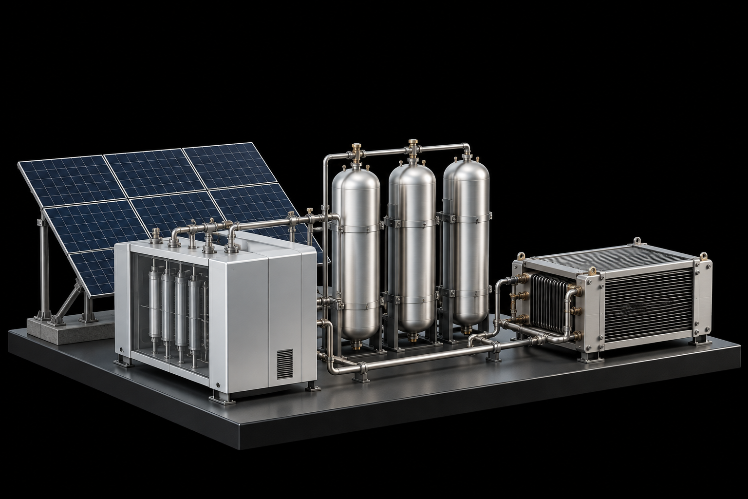 Conceptual model of renewable power, electrolysis, hydrogen storage and fuel-cell power. Not an installed UU facility.